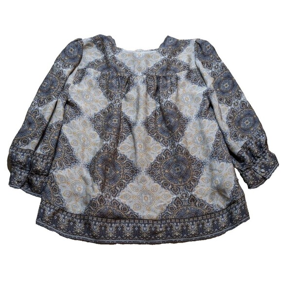 Joie Hartford Tie Neck 3/4 Sleeve Top Blouse in Multi-Color Medallion Silk Sz M - Picture 2 of 11